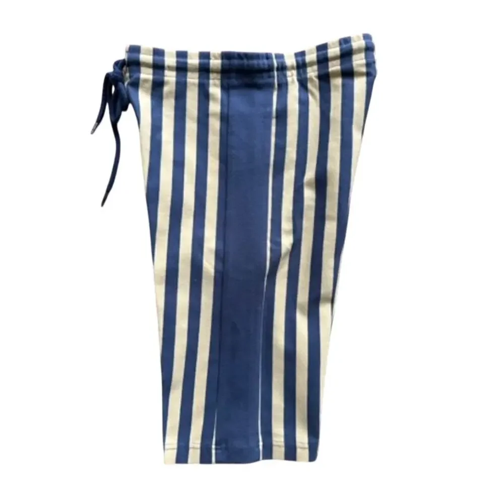 Vintage 80s 90s Marika Blue Striped Coolmax Drawstring Bike Shorts High Waist M